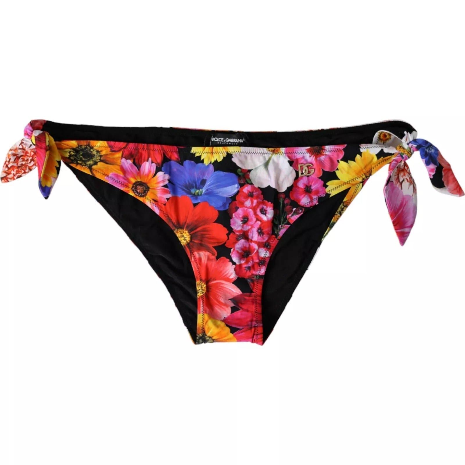Dolce & Gabbana Black Floral Print Swimsuit Bikini Bottom Women's Swimwear