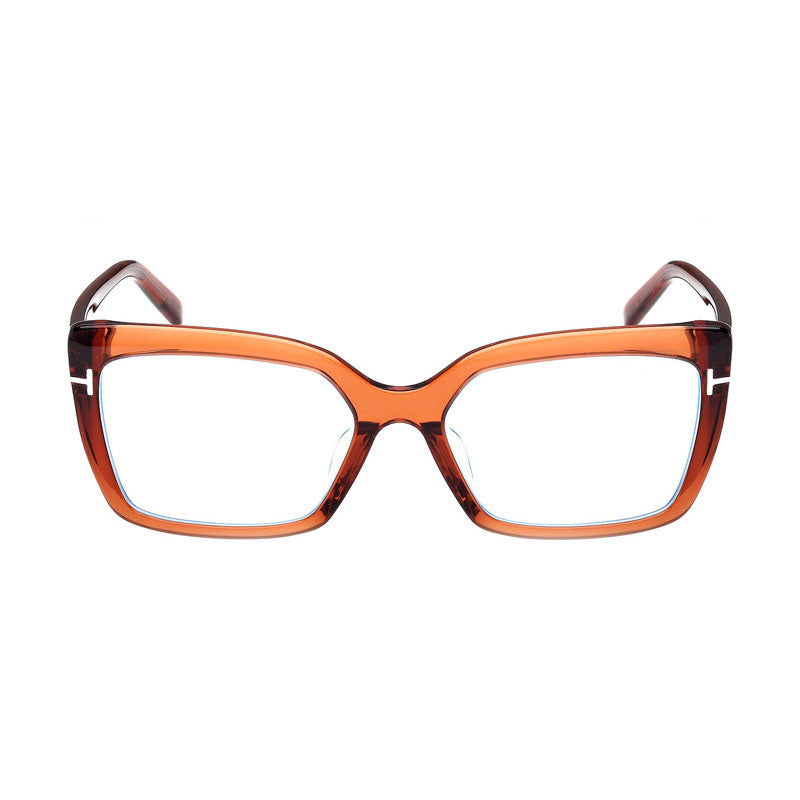 Tom Ford Tom Ford Eyeglasses Cat Eye Full Rim, Shiny Dark Brown Frame and Clear/Blue-Light Block Lenses Lens FT5991-F-B048