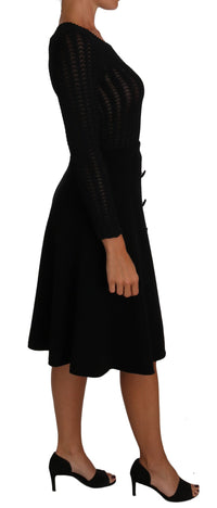 Dolce & Gabbana Black Knitted Wool Sheath Long Sleeves Women's Dress