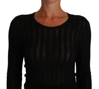 Dolce & Gabbana Black Knitted Wool Sheath Long Sleeves Women's Dress