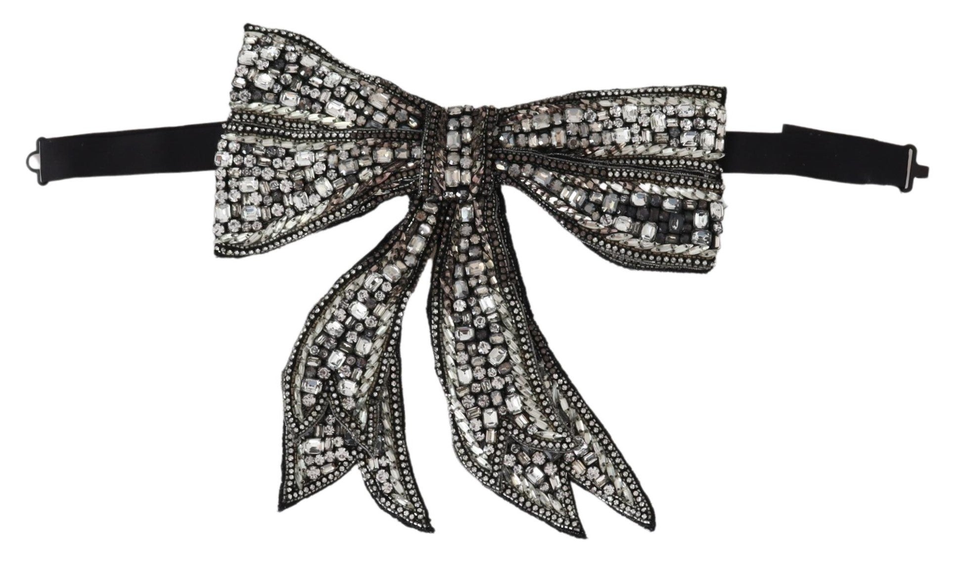 Dolce Gabbana Silver Crystal Beaded Sequined Catwalk Necklace Bowtie