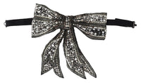 Dolce Gabbana Silver Crystal Beaded Sequined Catwalk Necklace Bowtie