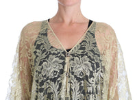Dolce & Gabbana Gold Floral Lace Crystal Gown Cape Women's Dress