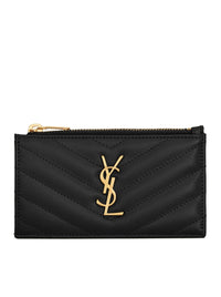 Saint Laurent Saint Laurent Women Cassandre Matelassé Fragments Card Holder With Zip In Powder Grain Embossed Leather