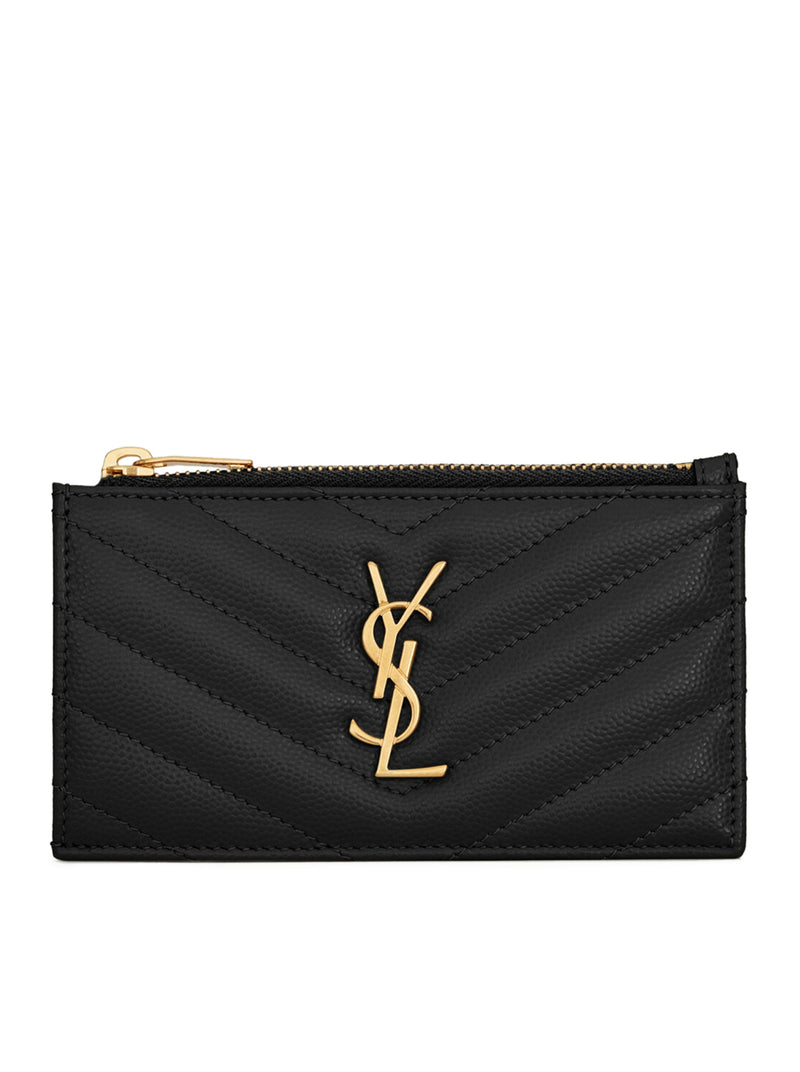 Saint Laurent Saint Laurent Women Cassandre Matelassé Fragments Card Holder With Zip In Powder Grain Embossed Leather