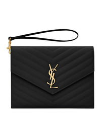 Saint Laurent Saint Laurent Women Cassandre Quilted Flap Pouch In Embossed Powder Grain Leather Quilted