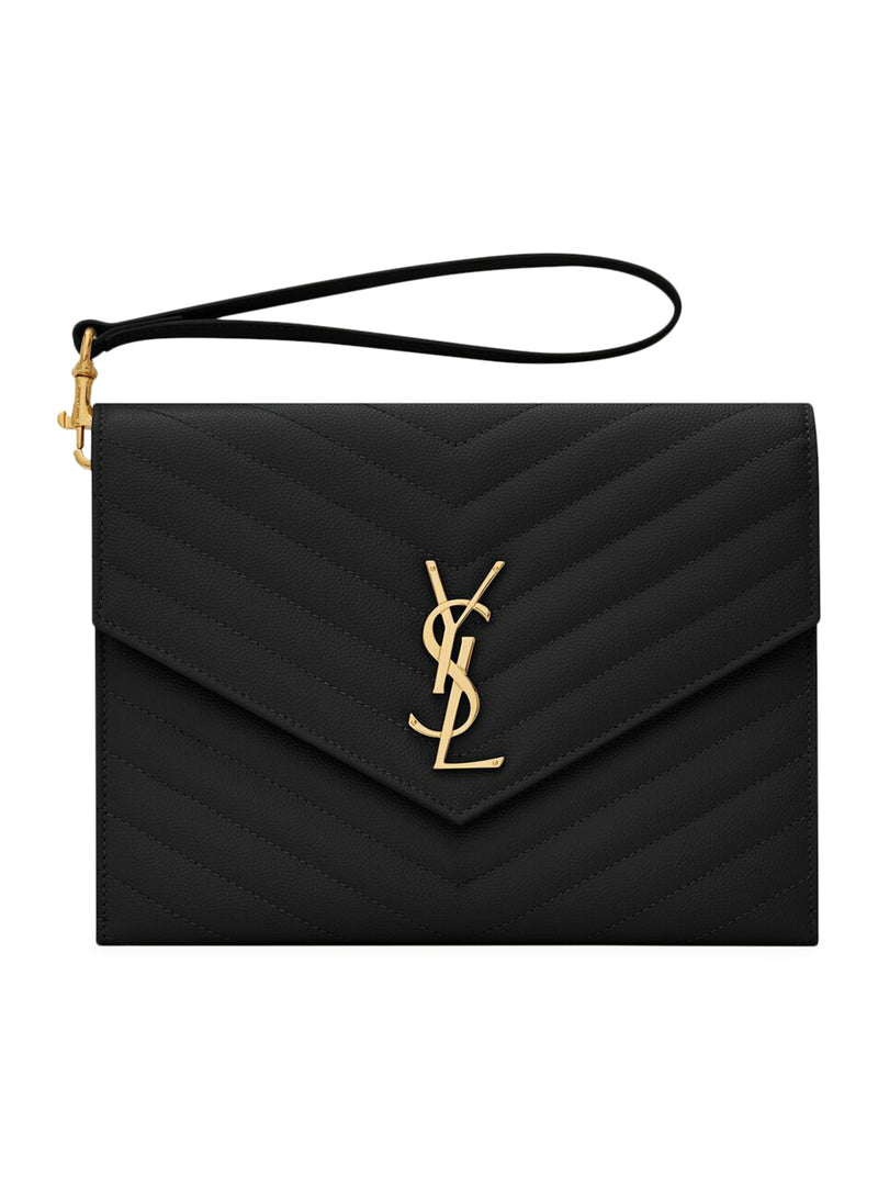 Saint Laurent Saint Laurent Women Cassandre Quilted Flap Pouch In Embossed Powder Grain Leather Quilted