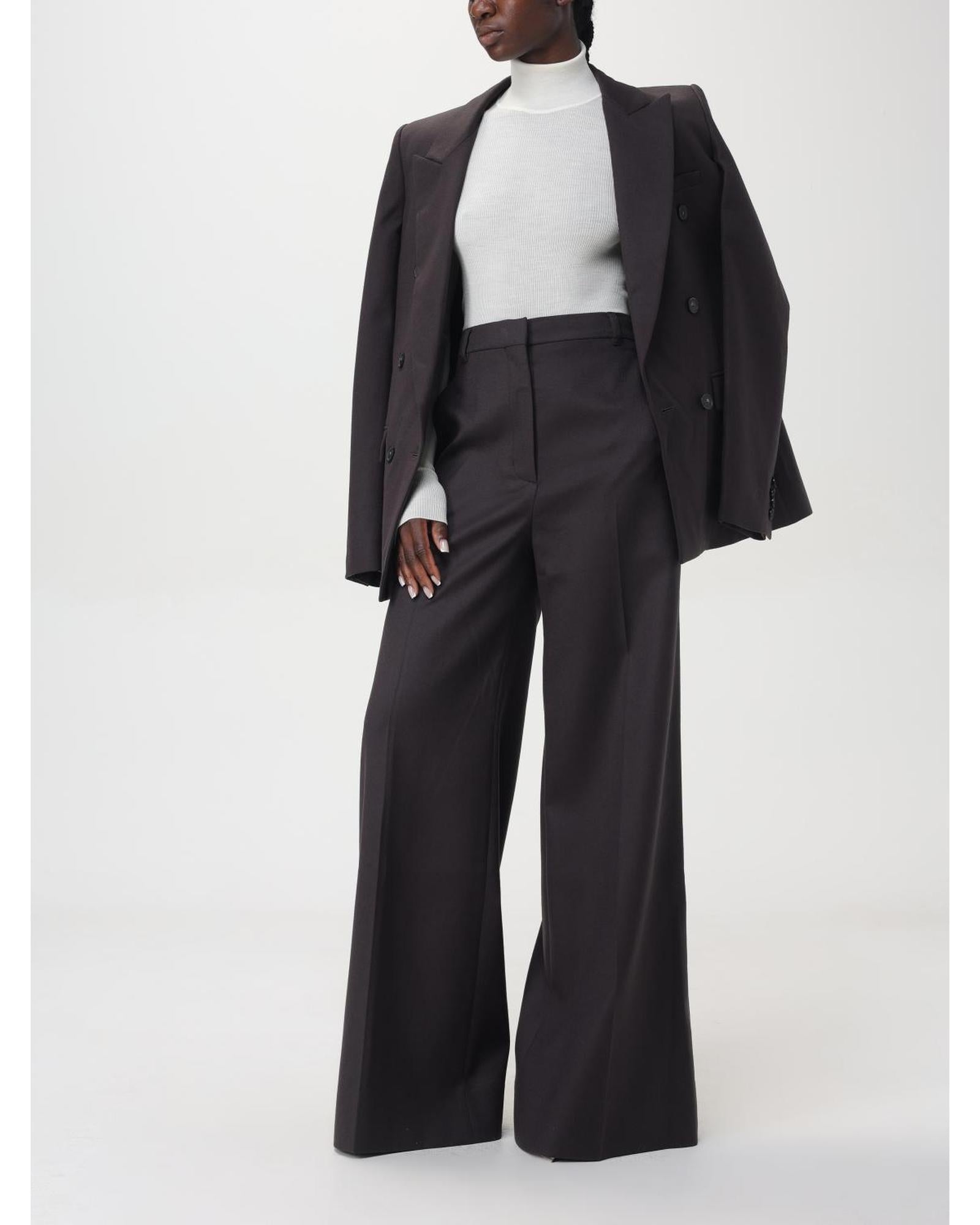 Stella Mccartney Wide Leg Trousers Recycled Wool Blend Women Brown Pants