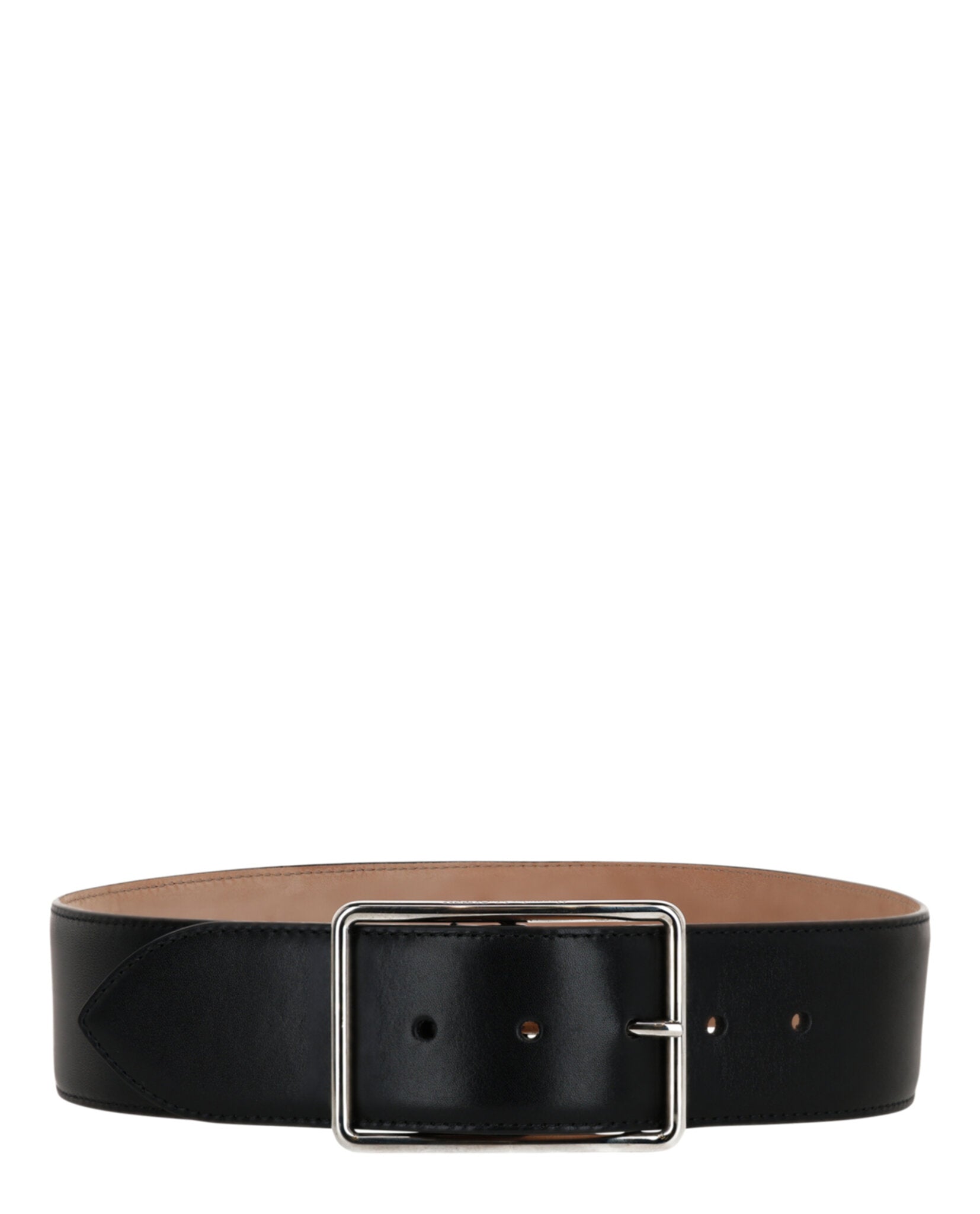 Alexander McQueen Womens Wide Leather Belt Black