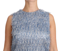 Dolce & Gabbana Light Blue Fringe Shift Gown Women's Dress