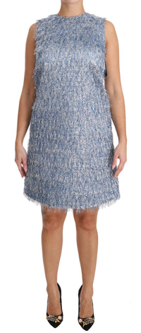 Dolce & Gabbana Light Blue Fringe Shift Gown Women's Dress