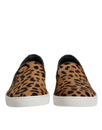 Dolce & Gabbana Brown Calfskin Fur Leopard Sneakers Men's Shoes