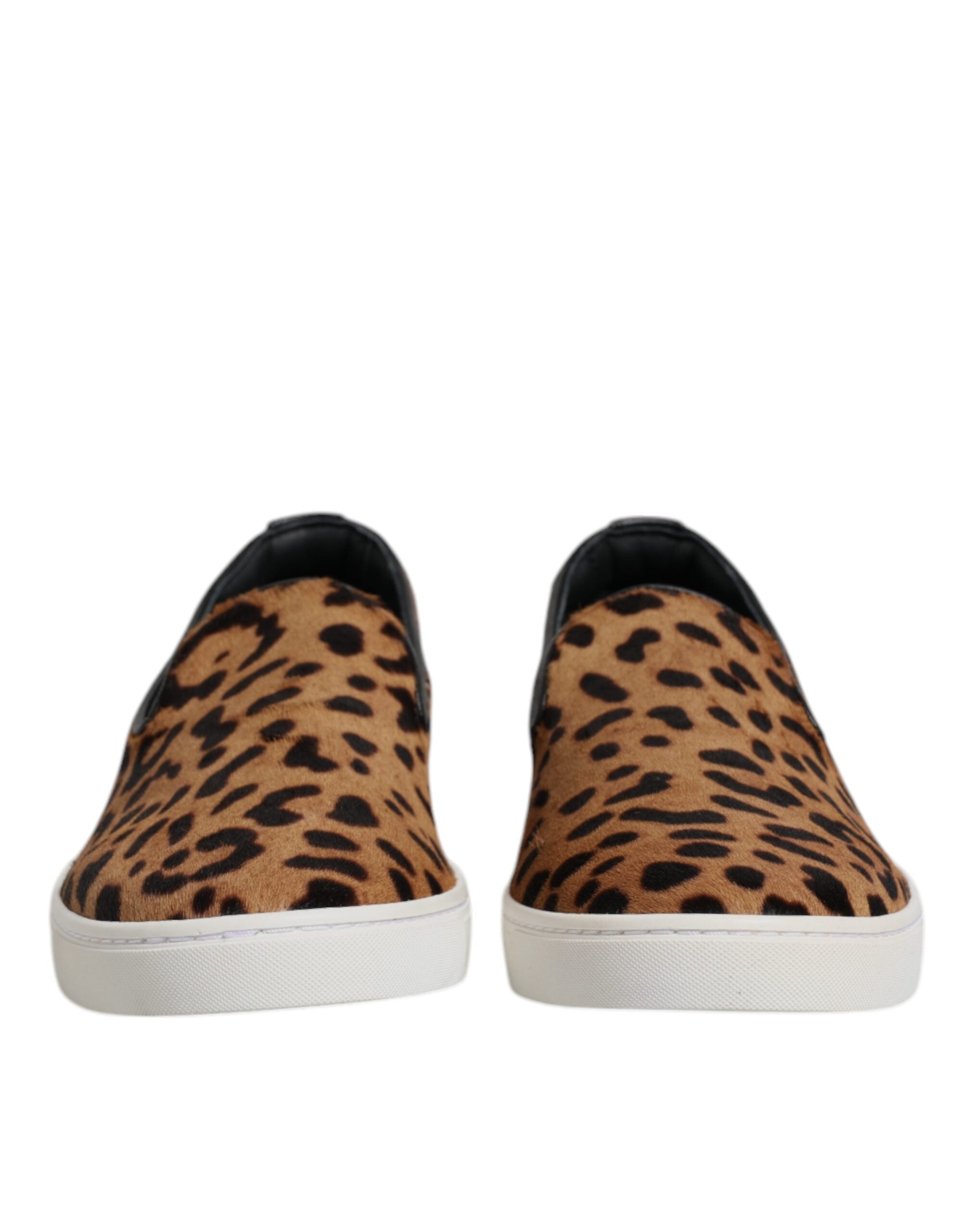 Dolce & Gabbana Brown Calfskin Fur Leopard Sneakers Men's Shoes