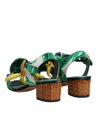 Dolce & Gabbana Green Crystal Fur Embellished Sandals Women's Shoes
