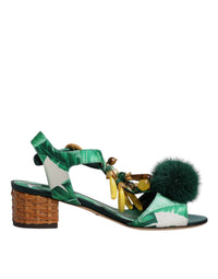 Dolce & Gabbana Green Crystal Fur Embellished Sandals Women's Shoes