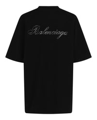 Balenciaga Balenciaga Womens Handwritten Logo Crystal-Embellished T-Shirt