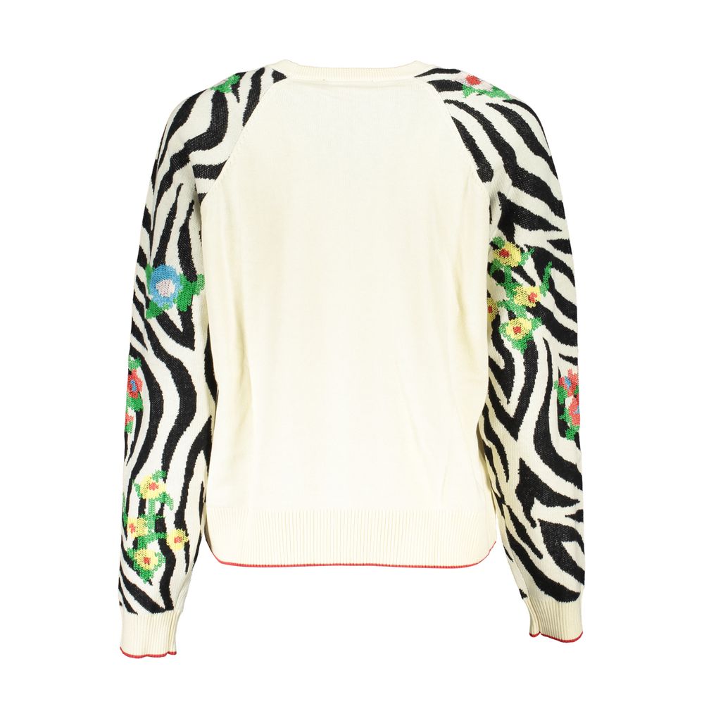 Desigual Desigual Elegant White Crew Neck Sweater with Contrast Women's Details