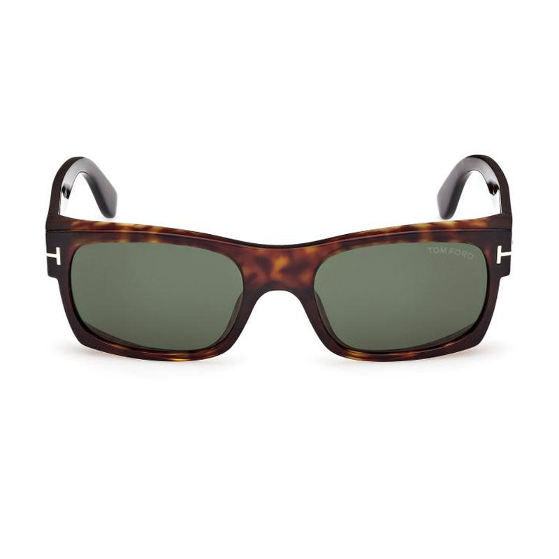 Tom Ford Sunglasses Rectangle Full Rim, Dark Havana Frame and Green Lens FT118152N