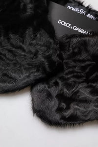 Dolce & Gabbana Black Lamb Fur Collar Women Neck Wrap Women's Scarf