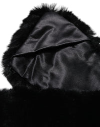 Dolce & Gabbana Black Lamb Fur Collar Women Neck Wrap Women's Scarf