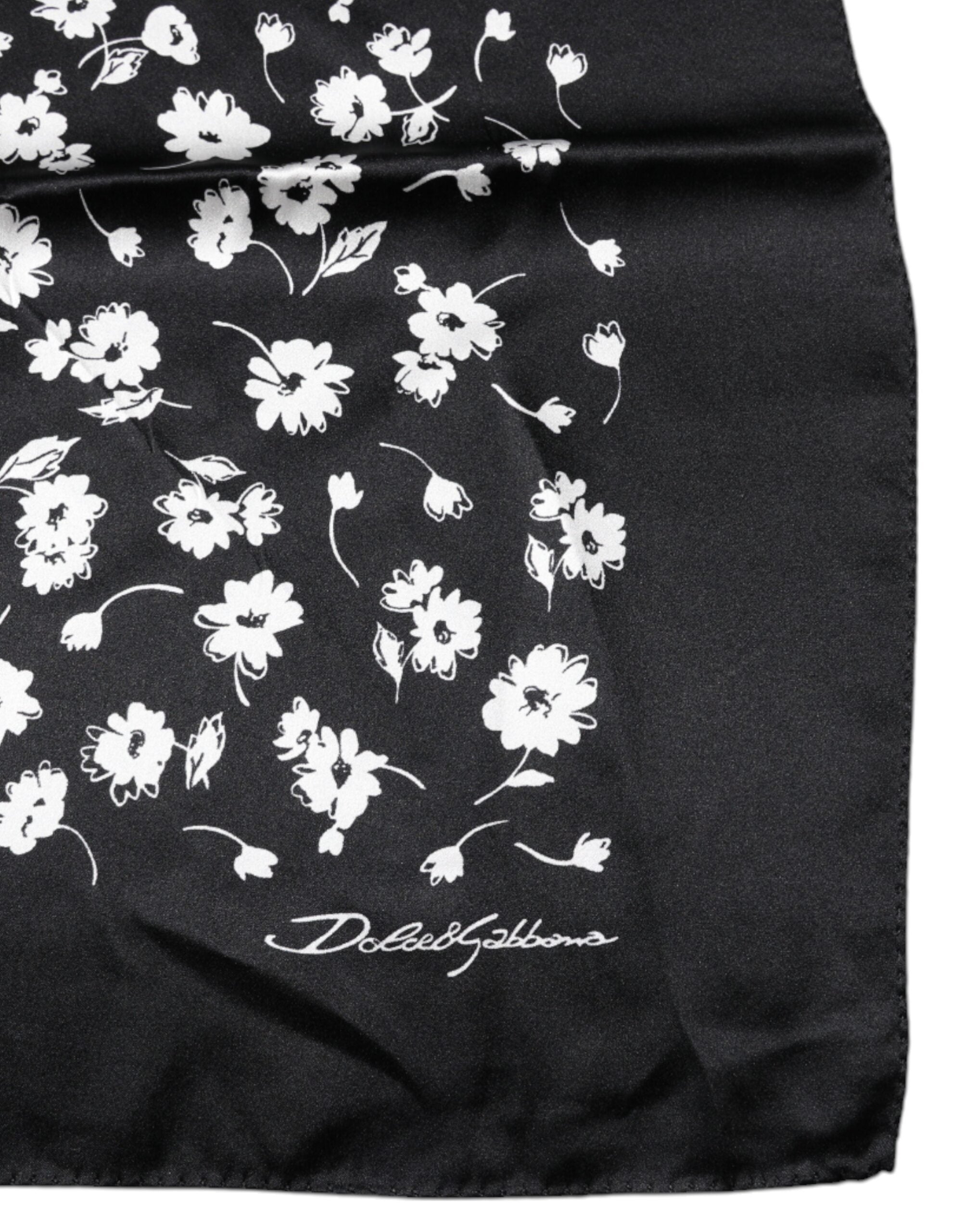 Dolce & Gabbana Black Floral Silk Square Wrap Shawl Women's Scarf