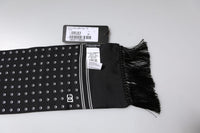 Dolce & Gabbana Black White Polka Dotted Silk Skinny Fringes Men's Scarf