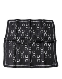 Dolce & Gabbana Black Horseshoe Silk Square Handkerchief Men's Scarf