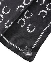 Dolce & Gabbana Black Horseshoe Silk Square Handkerchief Men's Scarf