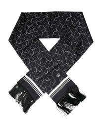 Dolce & Gabbana Black Patterned Skinny Fringes Shawl Men's Scarf