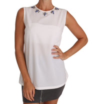 Dolce & Gabbana White Silk Crystal Embellished Fly Women's T-shirt