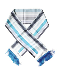 Dolce & Gabbana White Blue Stripes Silk Fringes Wrap Men's Scarf