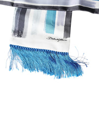 Dolce & Gabbana White Blue Stripes Silk Fringes Wrap Men's Scarf