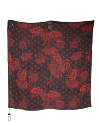 Dolce & Gabbana Black Red Floral Modal Wrap Shawl Women's Scarf
