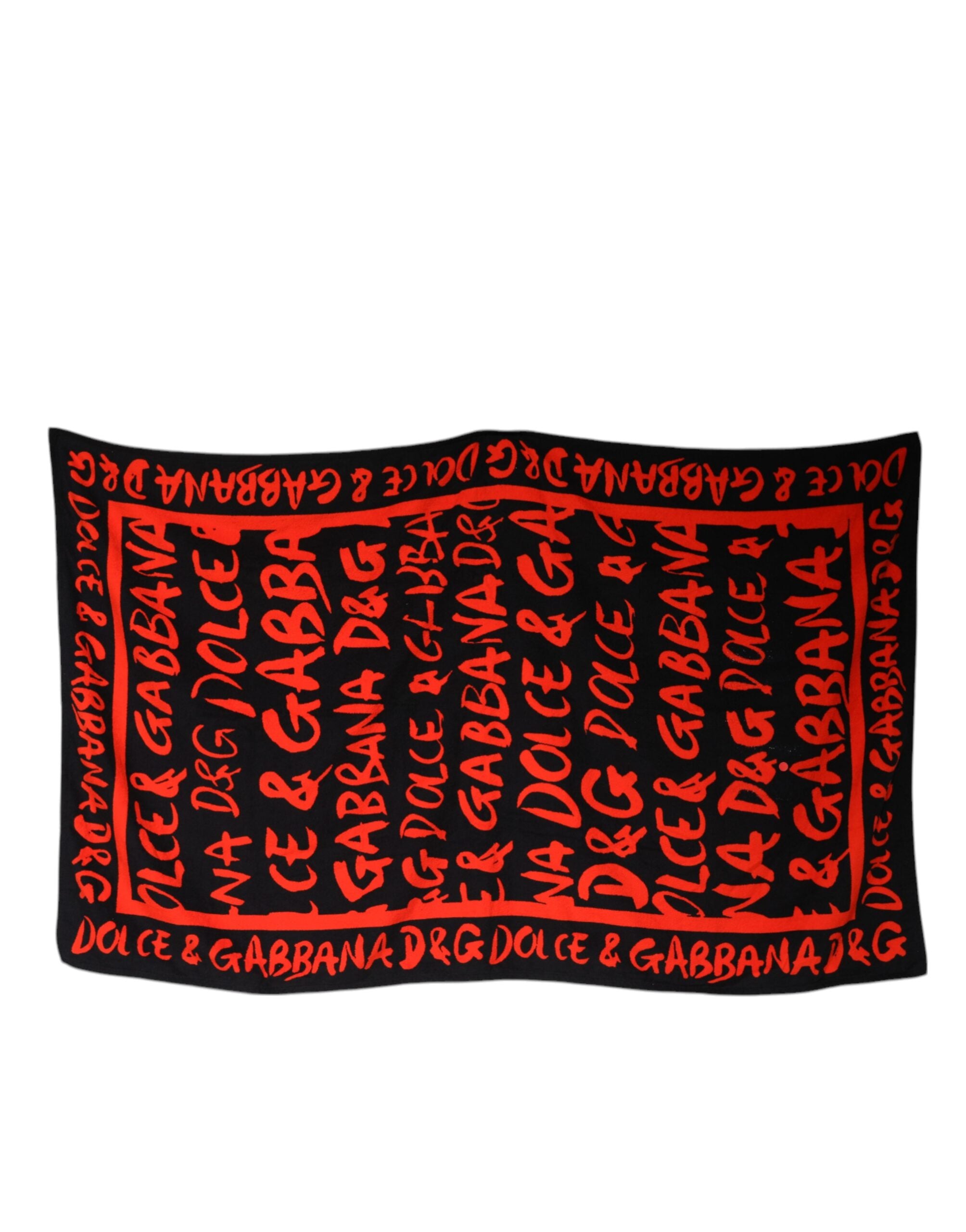 Dolce & Gabbana Dolce & Gabbana Black Red Logo Print Cotton Beach Women's Towel