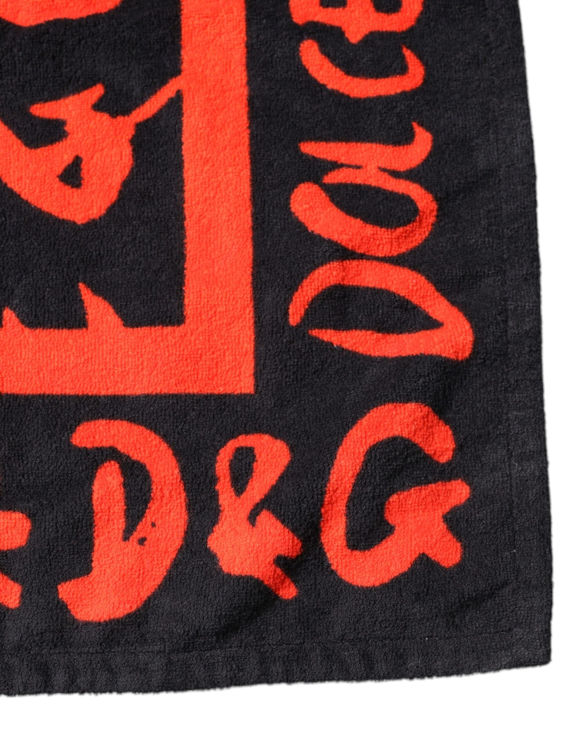 Dolce & Gabbana Dolce & Gabbana Black Red Logo Print Cotton Beach Women's Towel