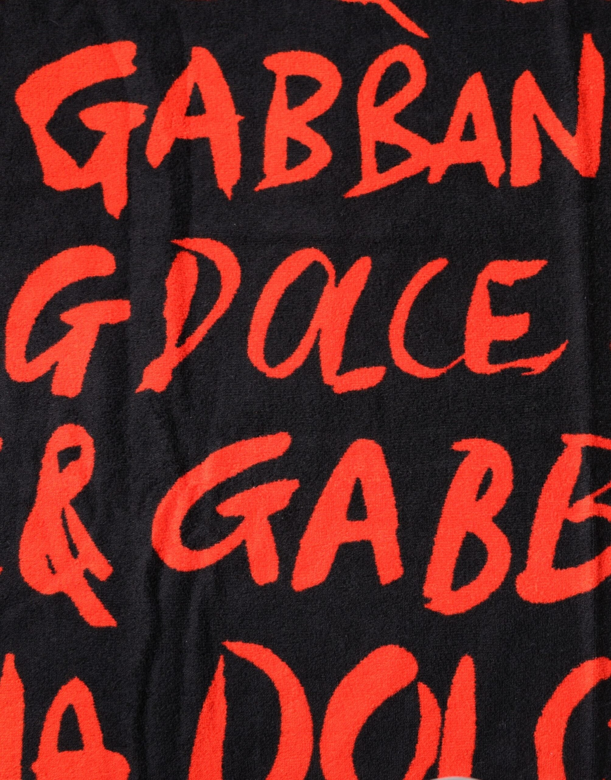 Dolce & Gabbana Dolce & Gabbana Black Red Logo Print Cotton Beach Women's Towel