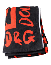 Dolce & Gabbana Dolce & Gabbana Black Red Logo Print Cotton Beach Women's Towel