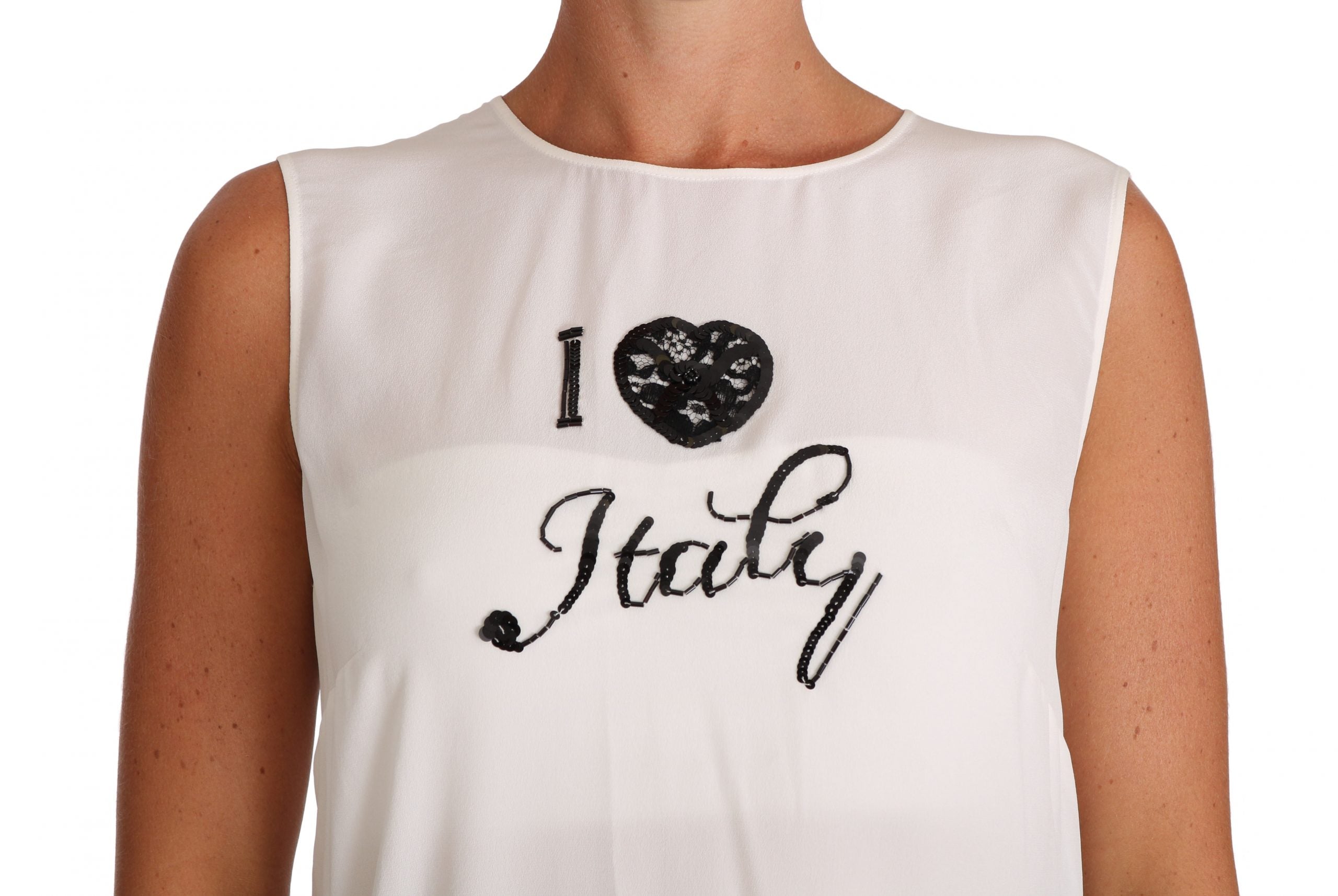 Dolce & Gabbana White Silk I LOVE ITALY Cami Women's T-shirt