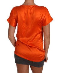 Dolce & Gabbana Silk Orange Lemon Crystal T-shirt Women's Top