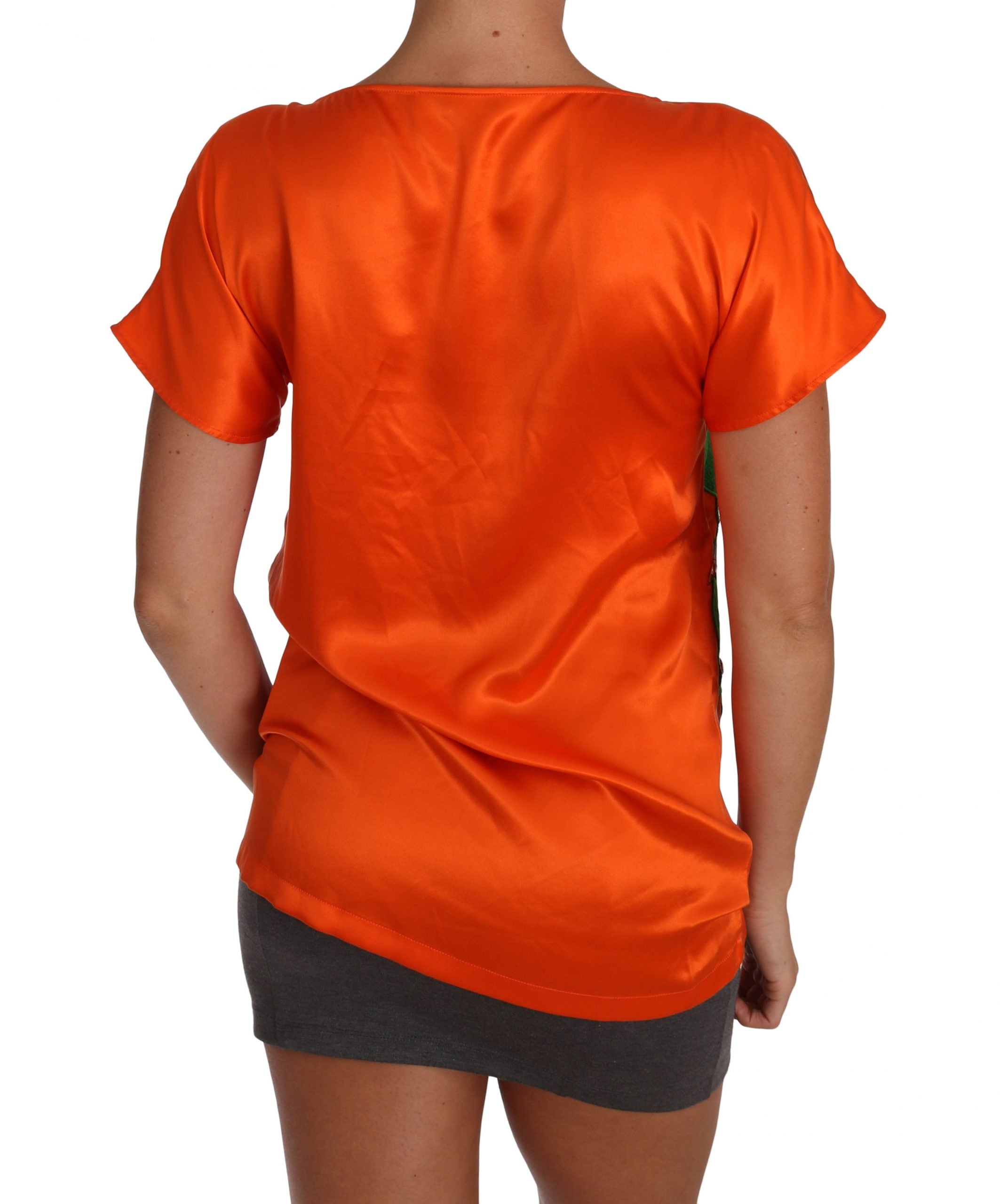 Dolce & Gabbana Silk Orange Lemon Crystal T-shirt Women's Top