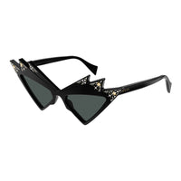 Gucci Sunglasses Cat Eye Full Rim, Shiny Black with White Stones Frame and Grey Lens GG1371S003