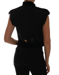 Dolce & Gabbana Black Embellished Floral Military Jacket Women's Vest