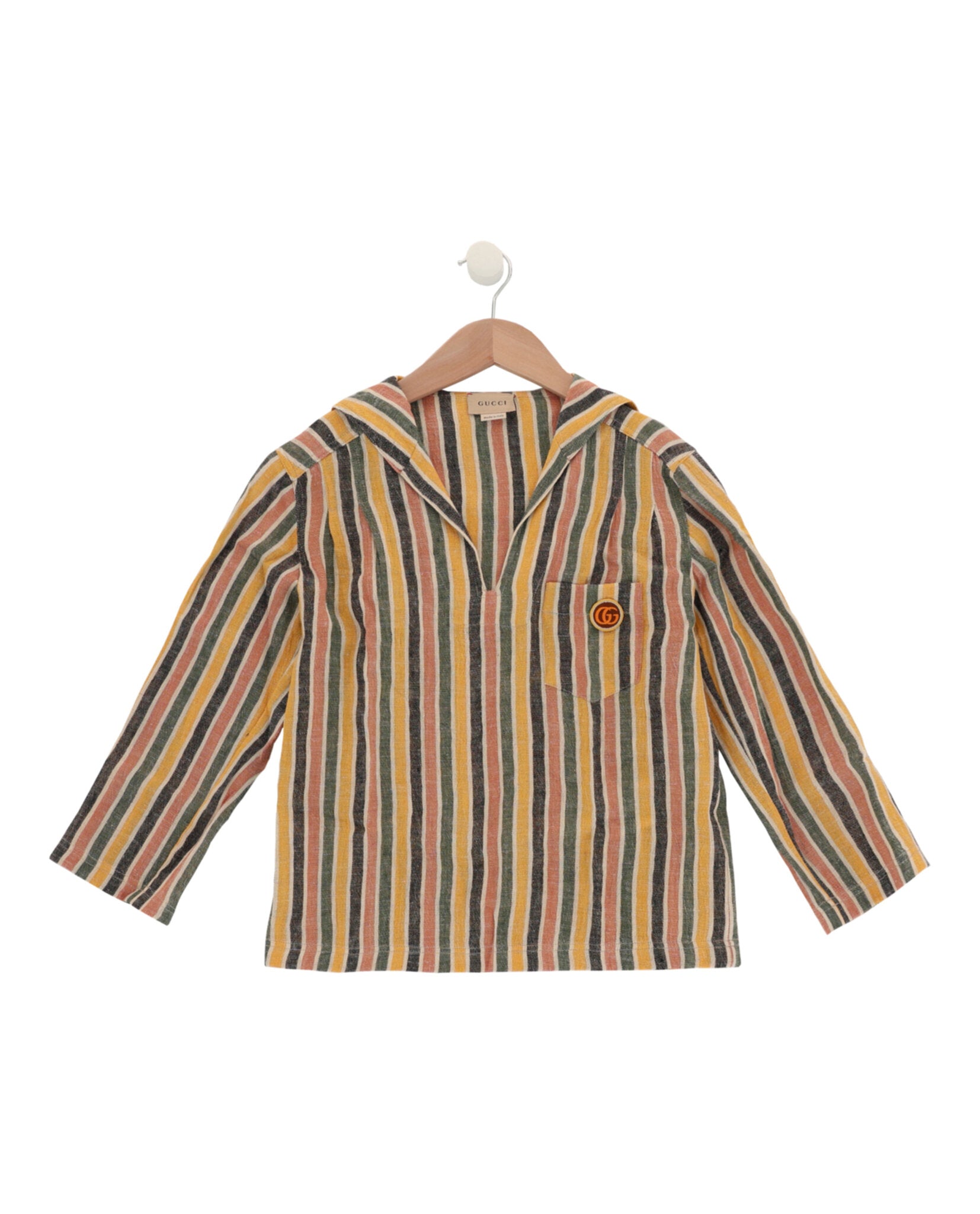 Gucci Boys Striped Linen Long Sleeve Shirt Multi