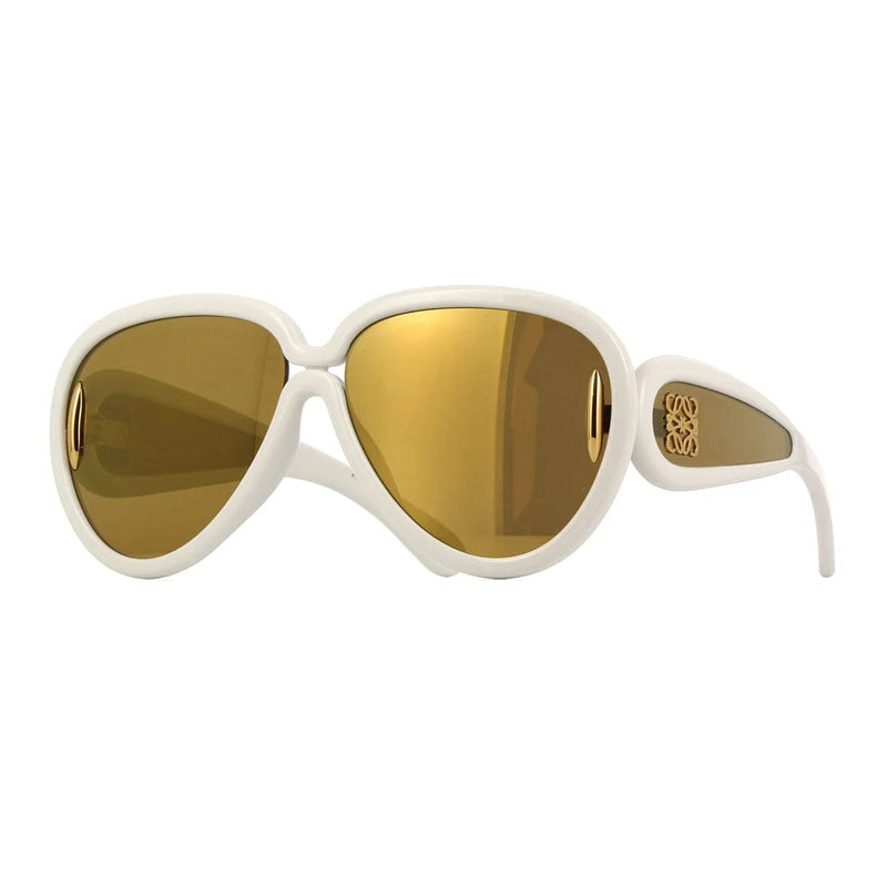 Loewe Sunglasses Aviator Full Rim, Shiny Metallic Grey Frame and Grey with Blue Mirror Lens LW40132I05X
