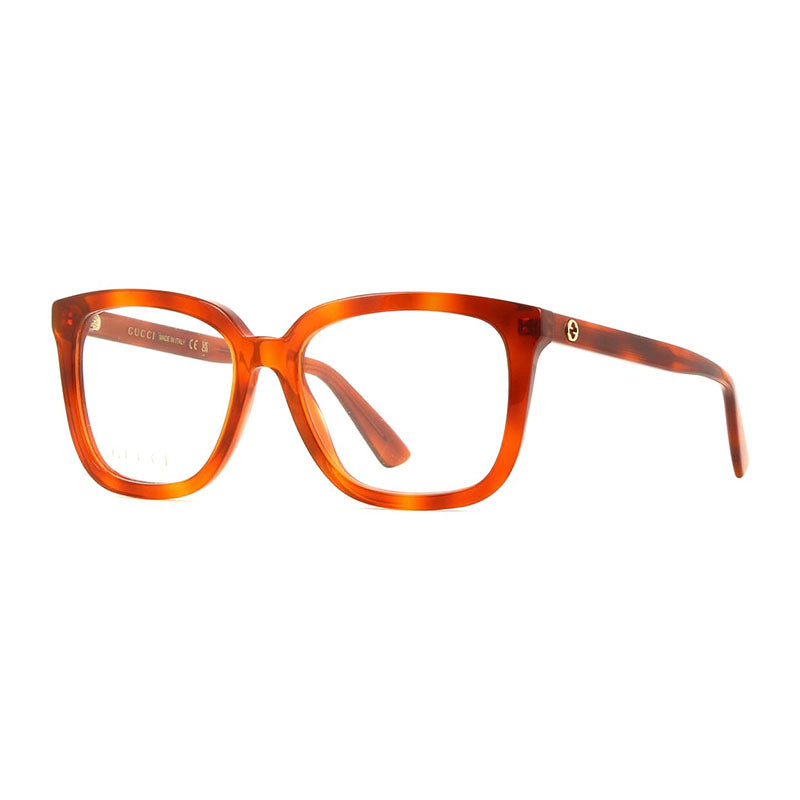 Gucci Eyeglasses Square Full Rim, Blonde Havana Frame and Clear Demo Lenses Lens GG1319O002