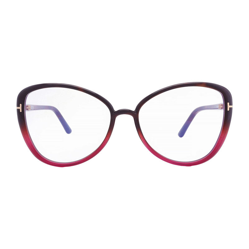 Tom Ford Eyeglasses Butterfly Full Rim, Shiny Black Frame and Clear Blue Light Block Lens FT5907-B001