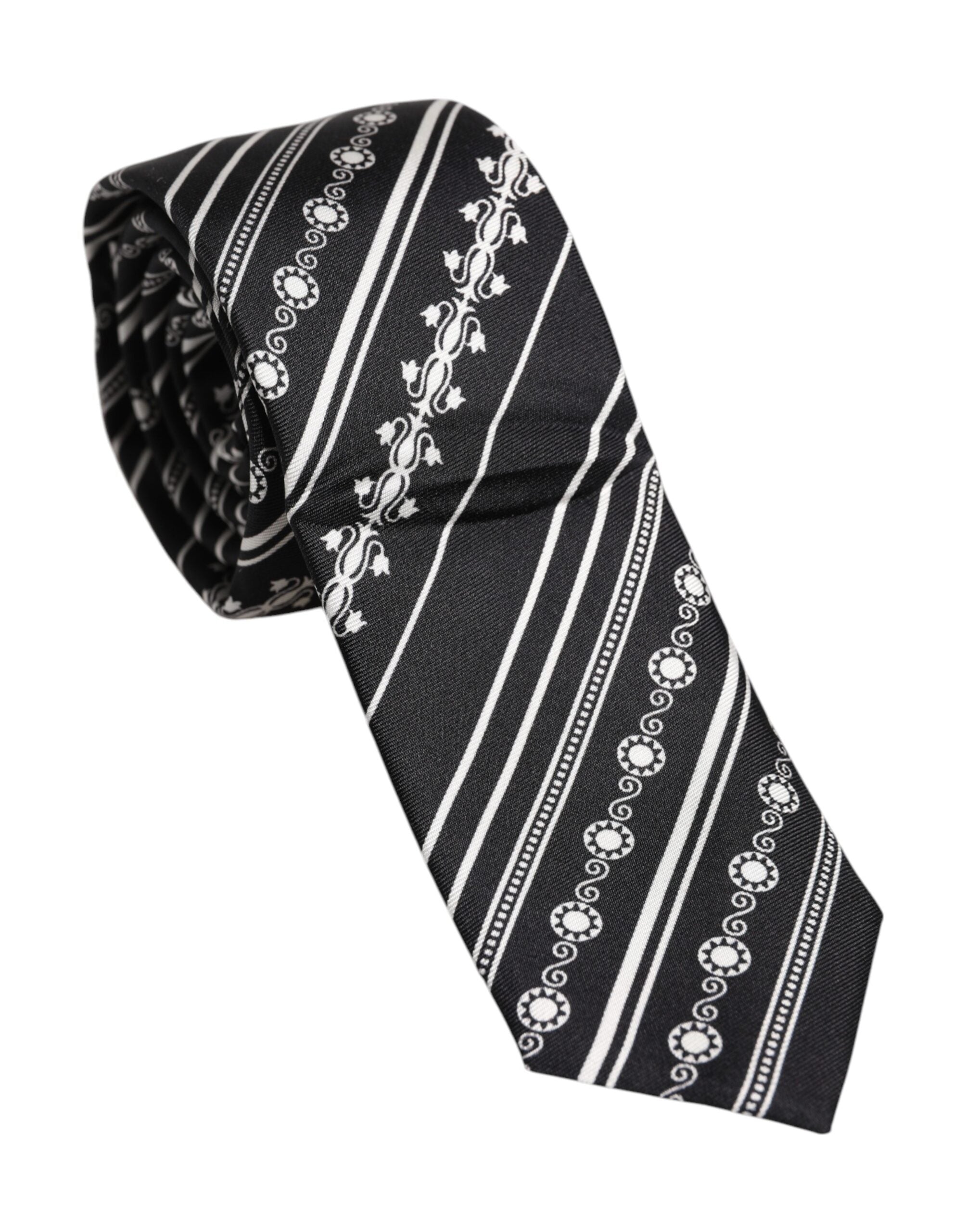 Dolce & Gabbana Dolce & Gabbana Black White Stripes Silk Adjustable NeckMen's Men's Tie