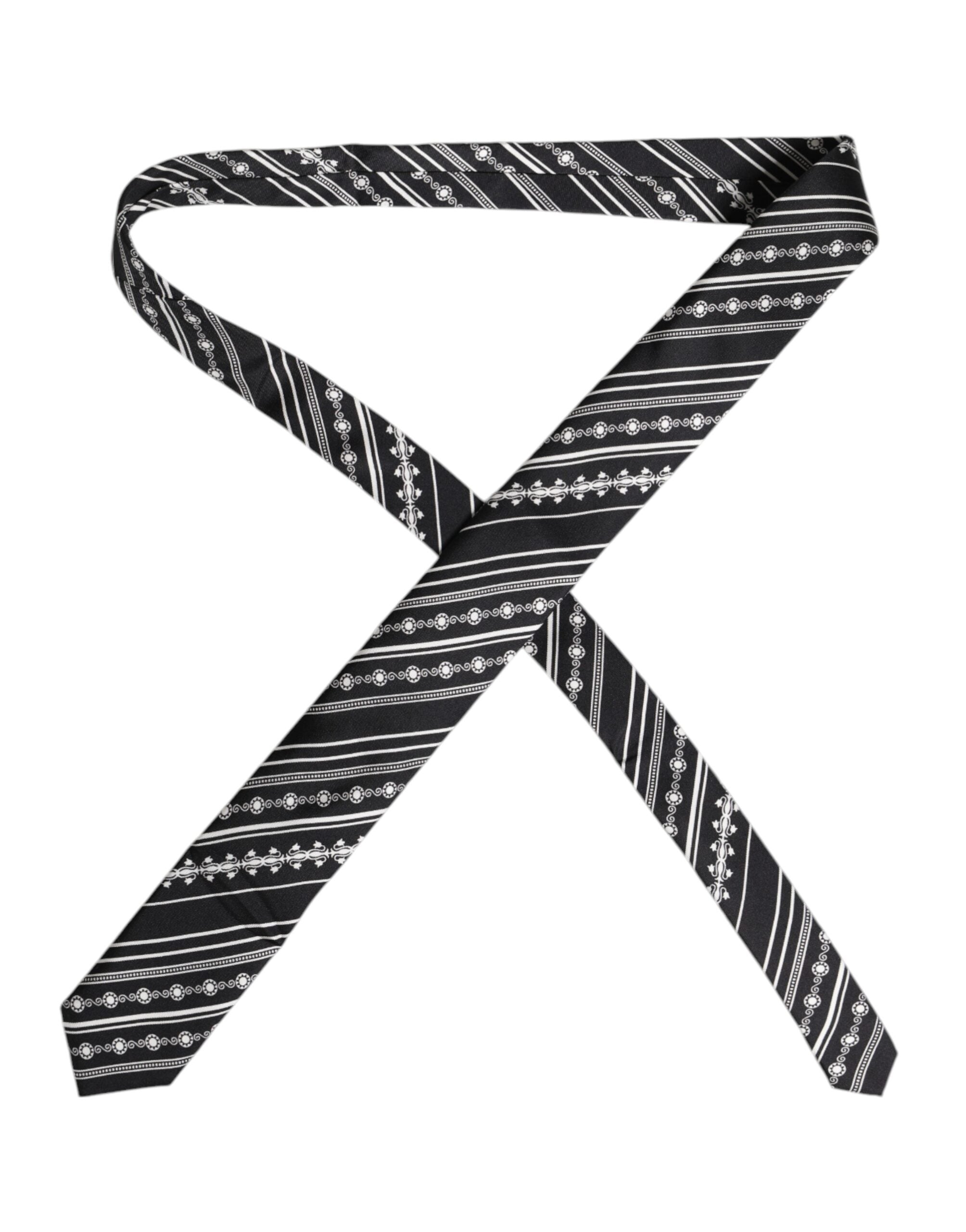 Dolce & Gabbana Dolce & Gabbana Black White Stripes Silk Adjustable NeckMen's Men's Tie