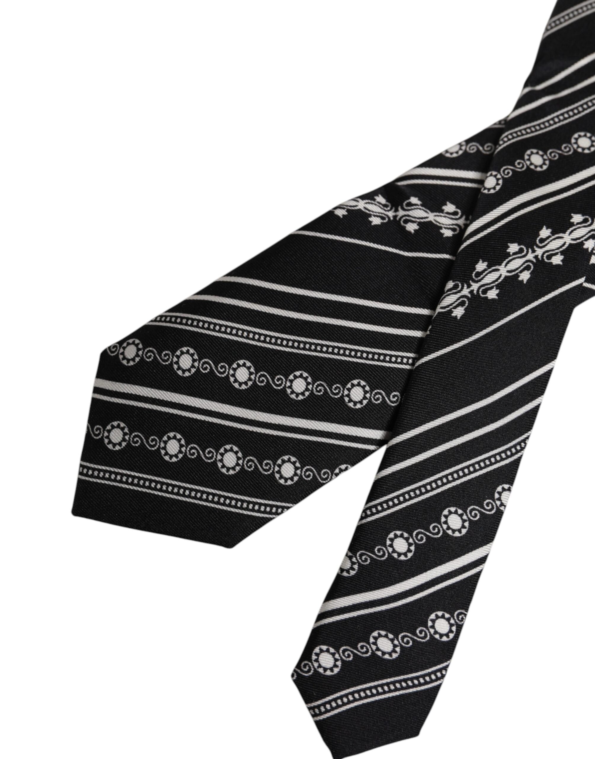 Dolce & Gabbana Dolce & Gabbana Black White Stripes Silk Adjustable NeckMen's Men's Tie