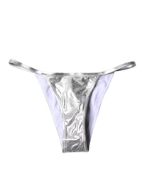 Dolce & Gabbana Silver Polyester Beachwear Bikini Bottom Women's Swimwear